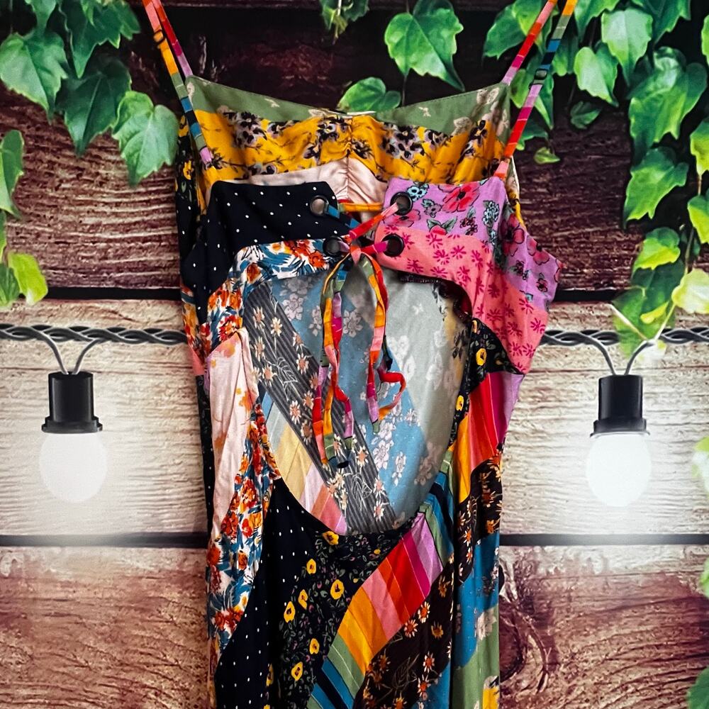 Free People Fiona Maxi Bodycon Dress Confetti Rainbow Striped Floral Boho Med - Picture 8 of 10